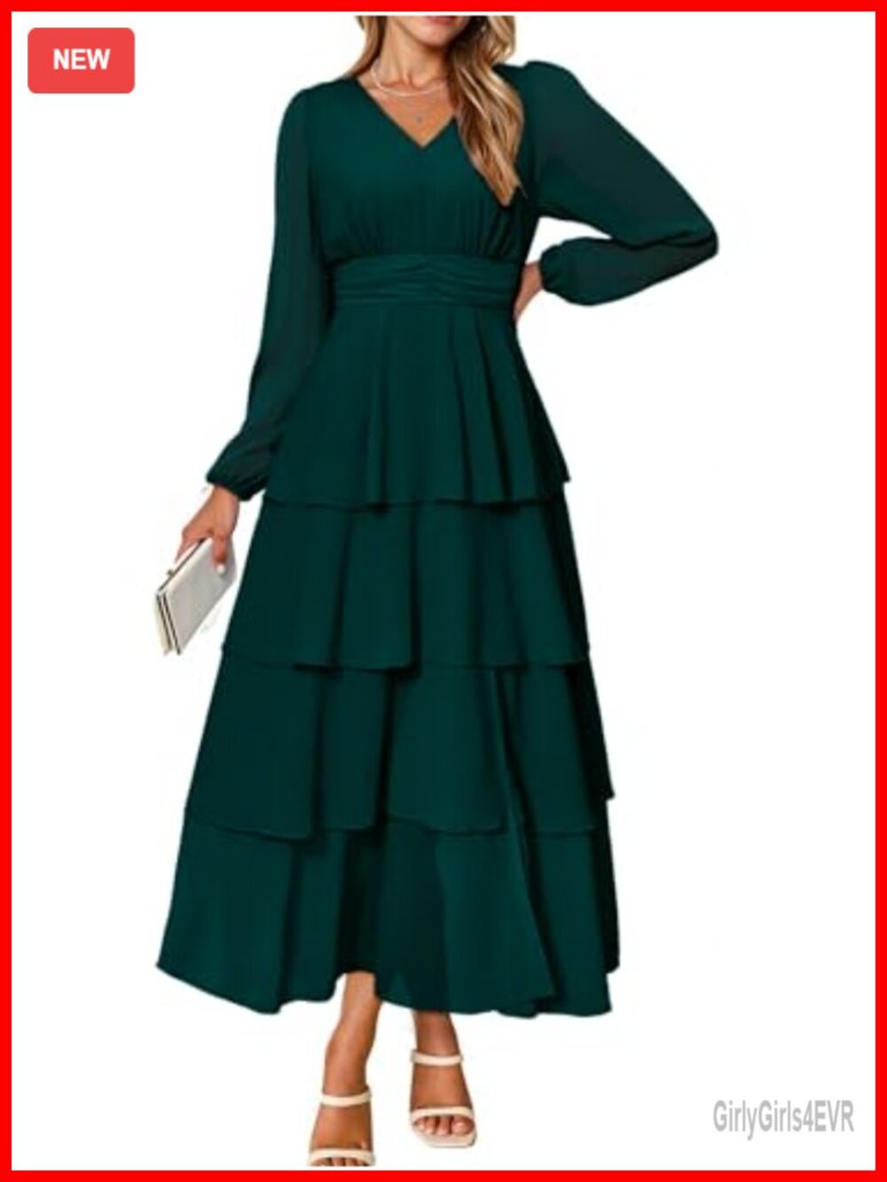 Womens Flowy Chiffon Maxi Dress Long Sleeve Slit V Neck Tiered Boho